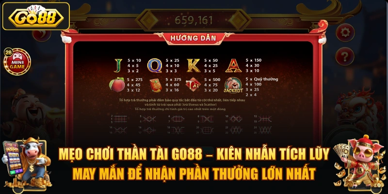 Thần Tài GO88 – Hướng dẫn chơi slot Thần Tài và mẹo thắng 2026 Mẹo chơi Thần Tài GO88 – kiên nhẫn tích lũy may mắn để nhận phần thưởng lớn nhất.